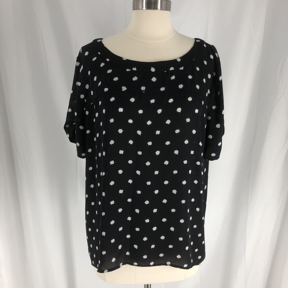 Loft Blouse Women's Large Black Polka Dot Sheer Workwear Round Neck